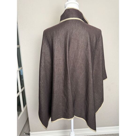 NEW Nordstrom Wool Blend Brown Cream Collared Cape Shall One Size - Picture 2 of 5